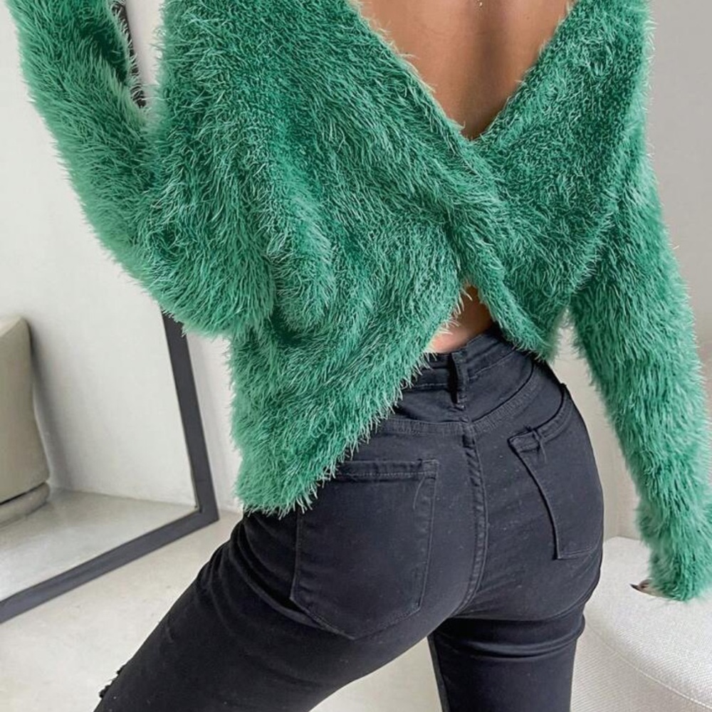 Chic Green Fuzzy Sweater